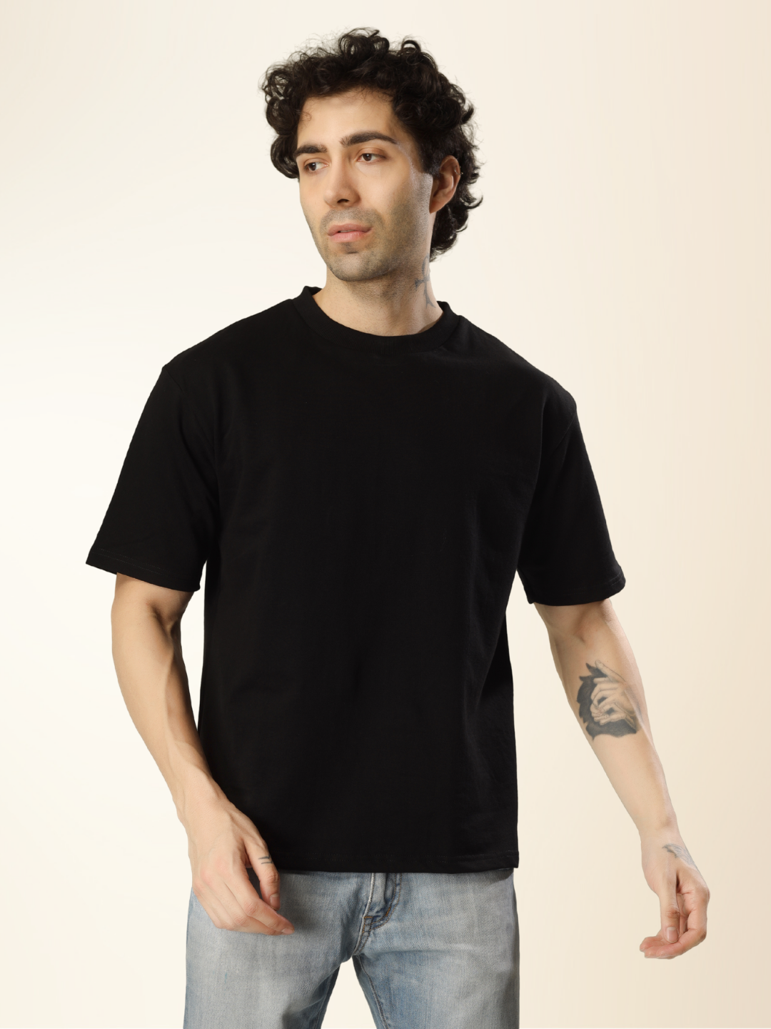 Men’s Drop Shoulder Plain Tee – Relaxed Fit, Everyday Wear - Black