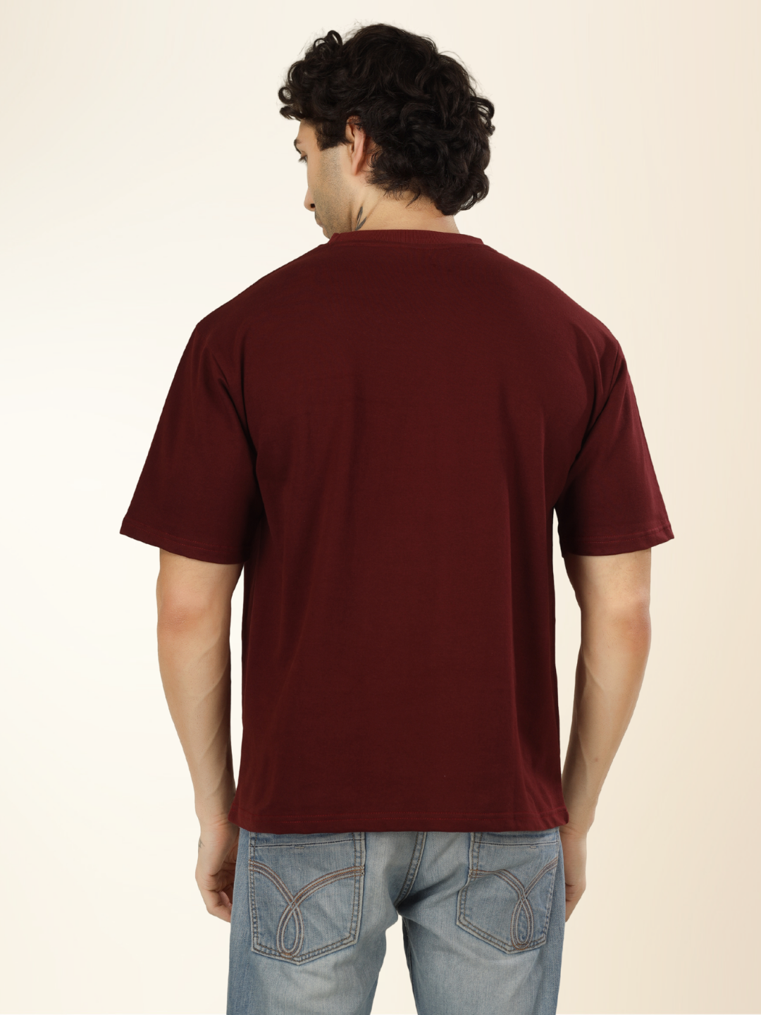 Men’s Drop Shoulder Plain Tee – Relaxed Fit, Everyday Wear - Maroon