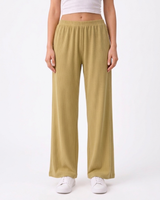 Women Ribbed Beige Trousers | Loose Fit Wide Leg Palazzo Pants