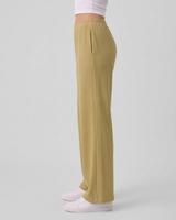 Women Ribbed Beige Trousers | Loose Fit Wide Leg Palazzo Pants