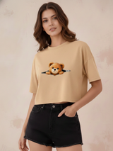 Women Solid Color Oversized Crop Top