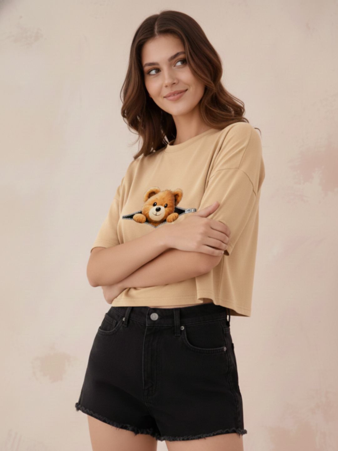 Women Solid Color Oversized Crop Top