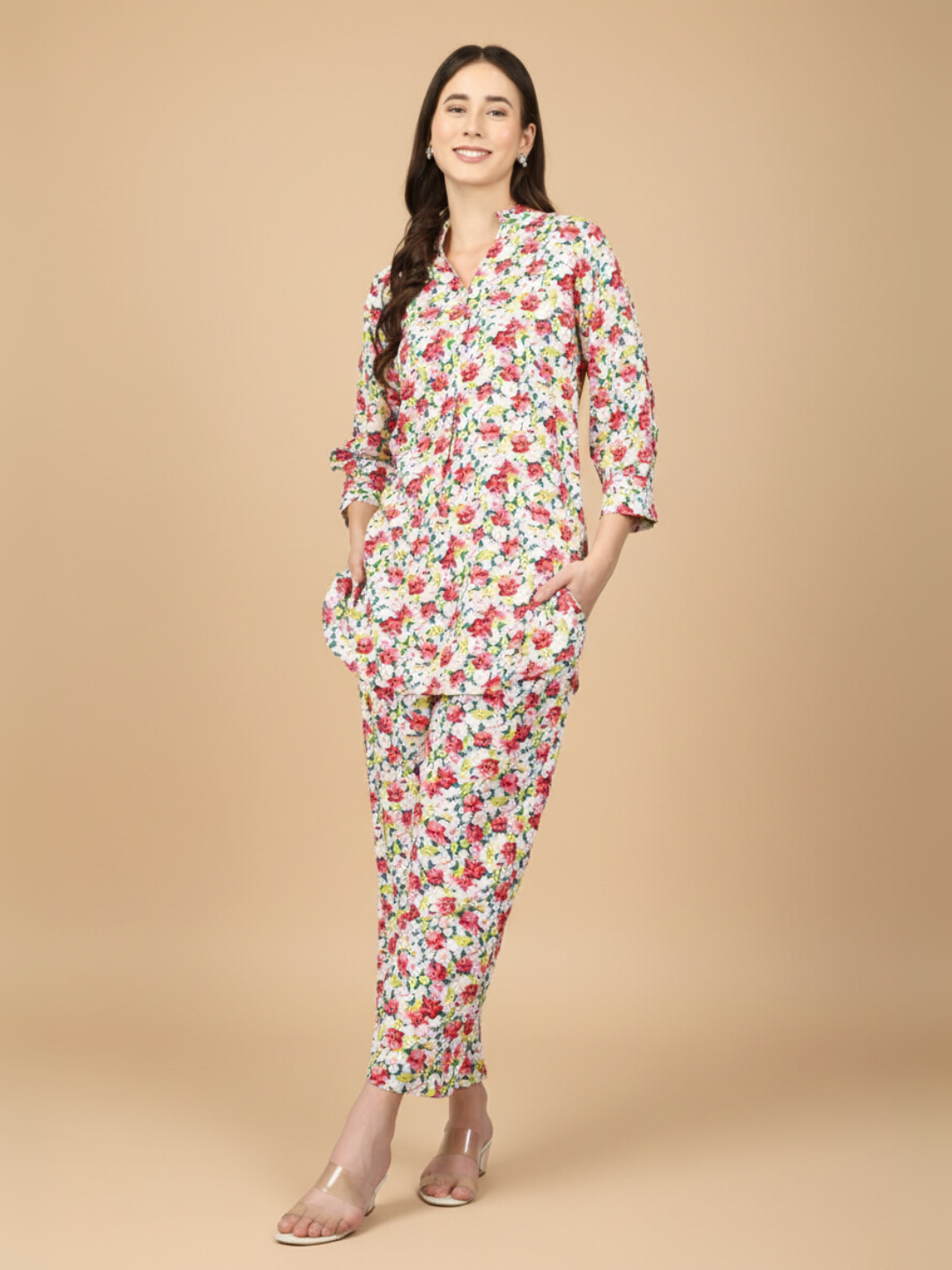 Floral Multicolor Co-ord Set – Soft Shirt & Pajama Nightwear for Women