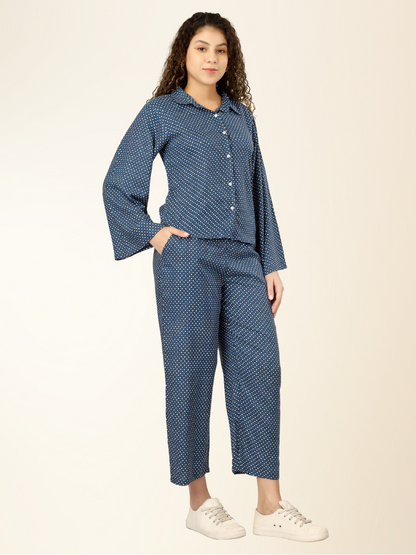 Polka Dot Cotton Coord Set – Blue
