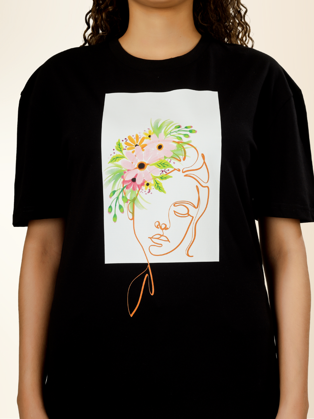 Floral Face Art Black T-shirt