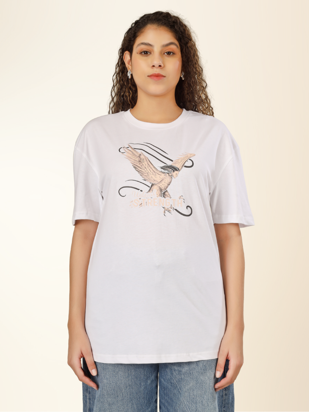 Bird Sketch Oversized White T-shirt