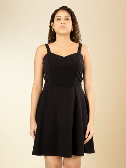 A-Line Sleeveless Skater Dress - Black
