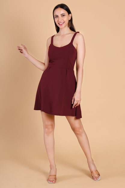 A-Line Sleeveless Skater Dress - Maroon
