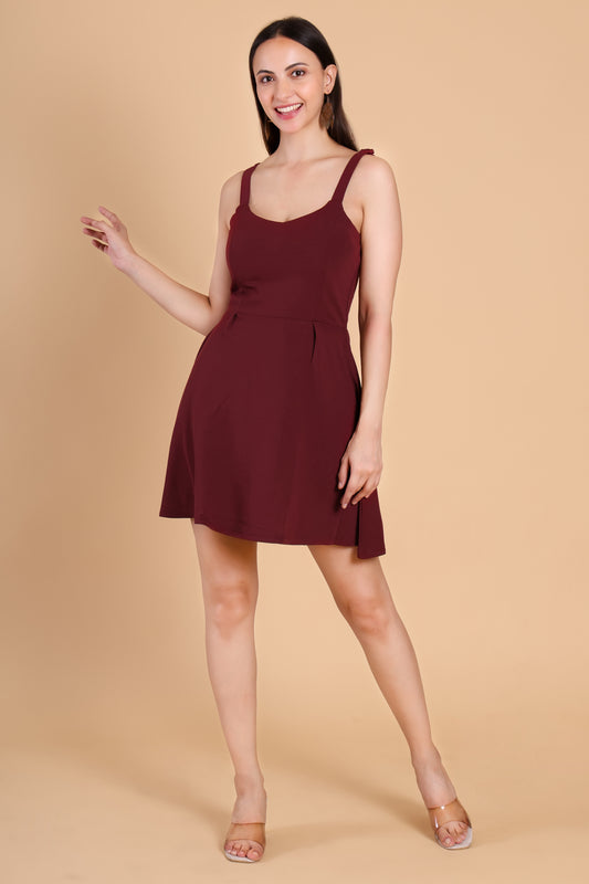 A-Line Sleeveless Skater Dress - Maroon