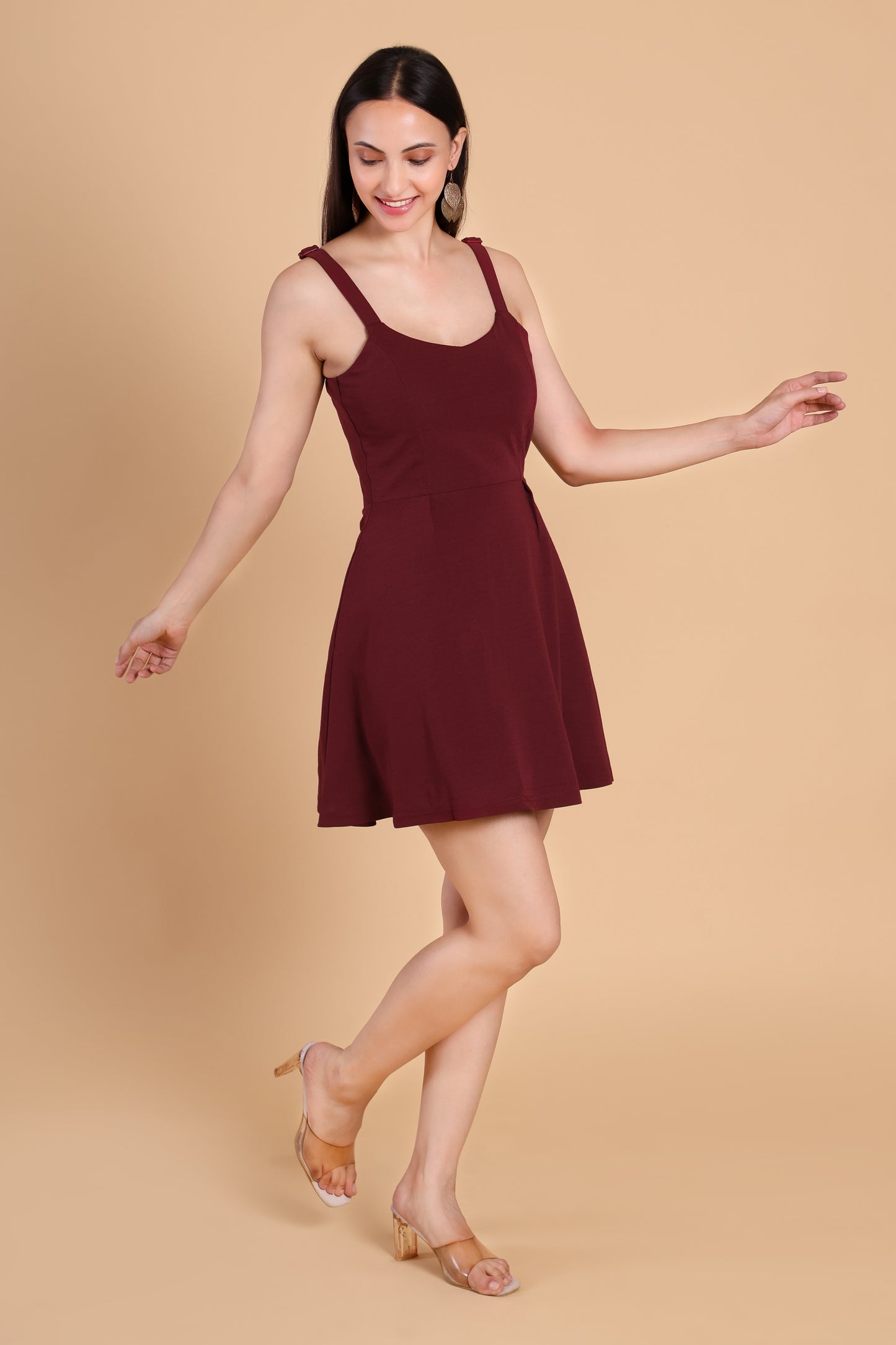 A-Line Sleeveless Skater Dress - Maroon