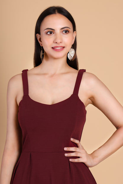 A-Line Sleeveless Skater Dress - Maroon