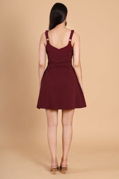 A-Line Sleeveless Skater Dress - Maroon