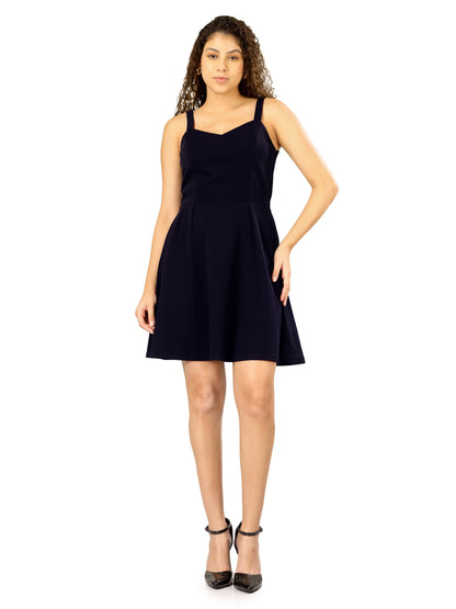 A-Line Sleeveless Skater Dress - Navy Blue