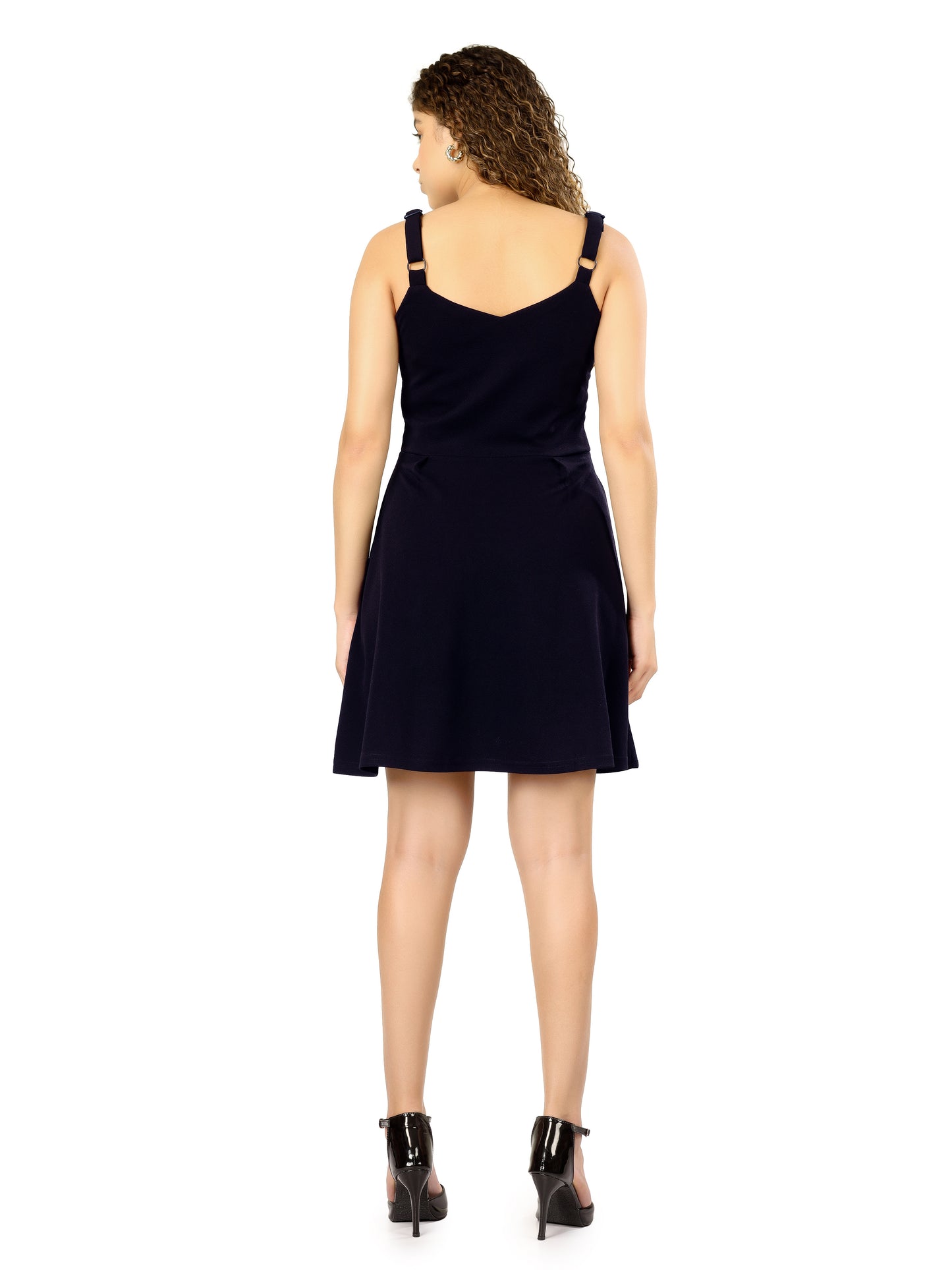 A-Line Sleeveless Skater Dress - Navy Blue
