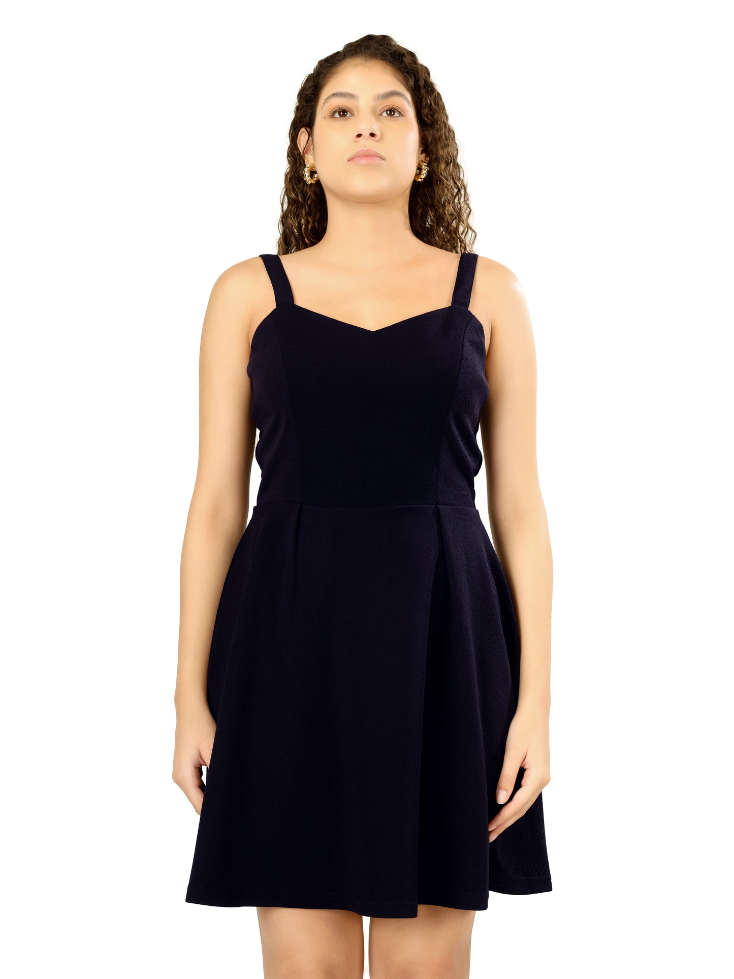 A-Line Sleeveless Skater Dress - Navy Blue