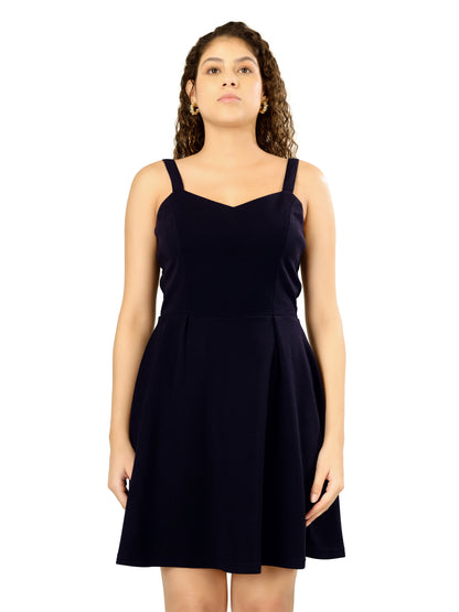 A-Line Sleeveless Skater Dress - Navy Blue