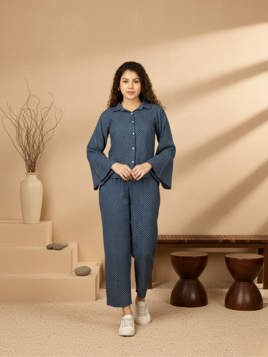 Polka Dot Cotton Coord Set – Blue